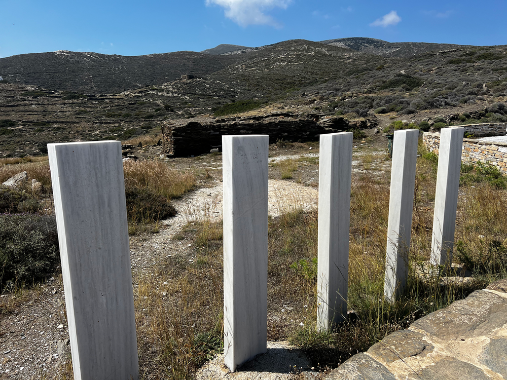 Markers near the trailhead to Homer's tomb on Ios Island homer's tomb ios island greece homer's odyssey death of homer