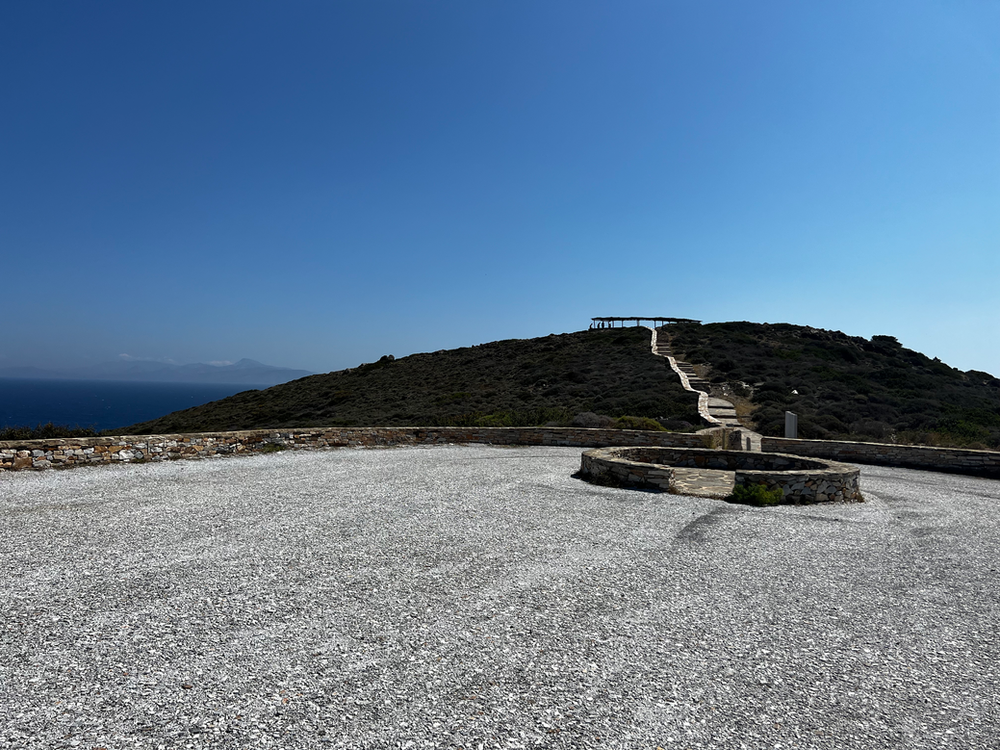 The parking area and trailhead for Homer's Tomb on Ios homer's tomb ios island greece homer's odyssey death of homer where to park homer's tomb