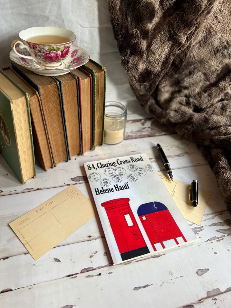84 charing cross road book with antique books and teacup