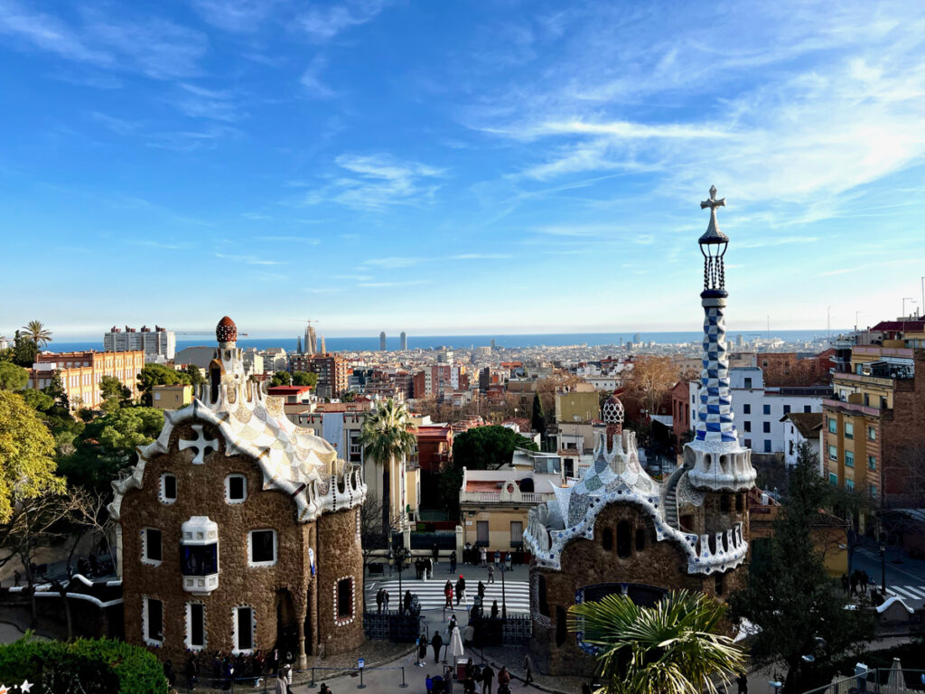 barcelona skyline from park guell