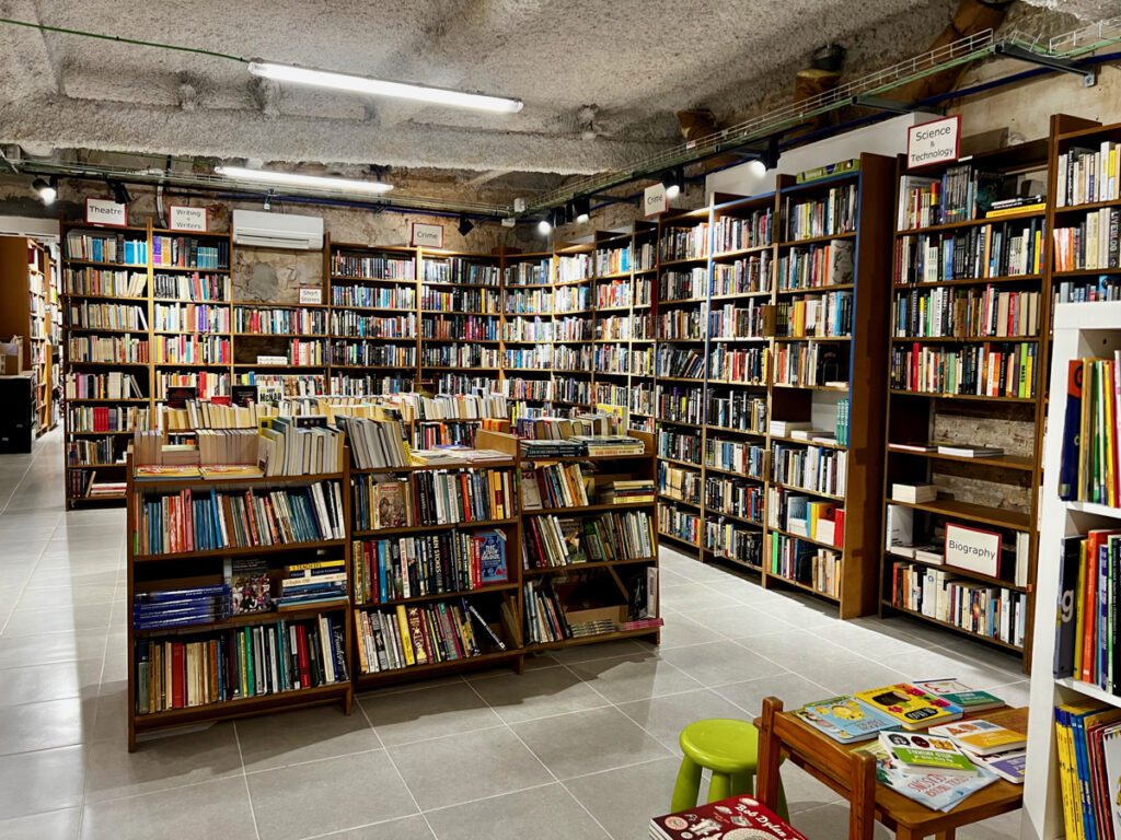 hibernian english bookstore bookshops in barcelona books line shelves of a large room with bookshelf in the center