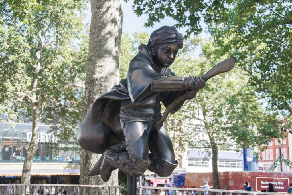 harry potter statue london on broomstick