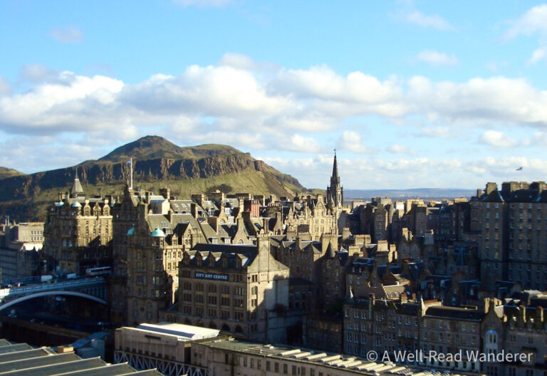 view of edinburgh and arthurs seat from the scott monument