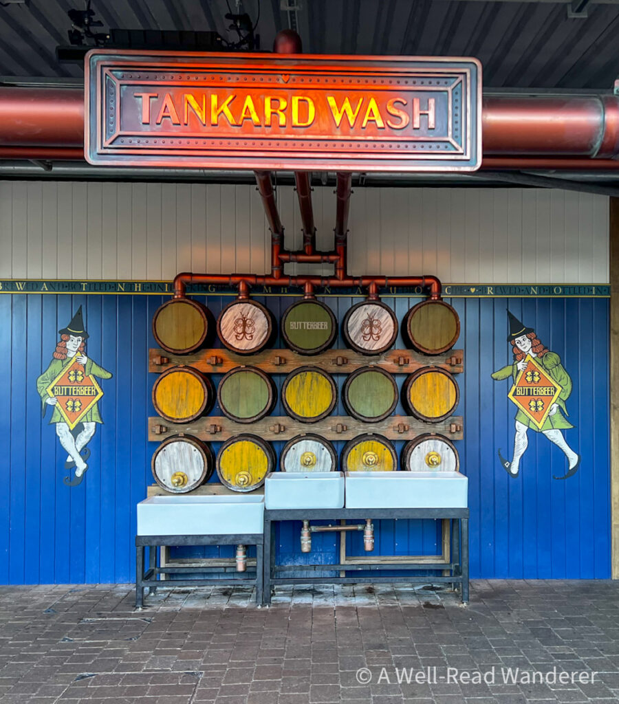 butterbeer wash station at the backlot cafe in the harry potter studio