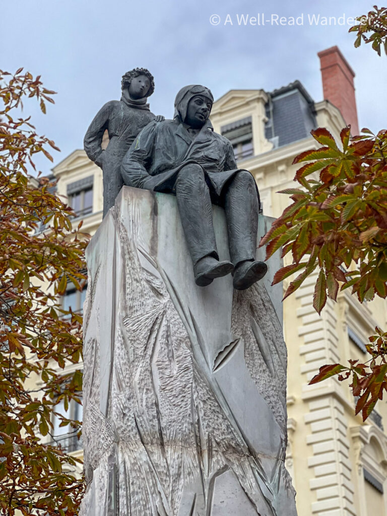 statue of antoine de saint exupery and the little prince in lyon's place bellecour