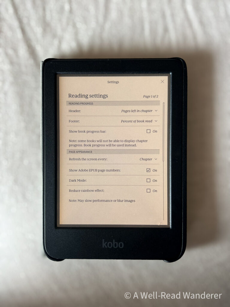 header footer customizations on kobo clara colour 2e