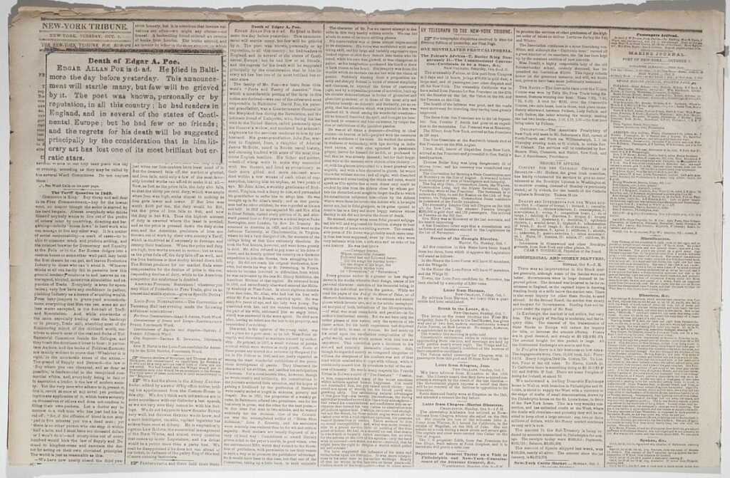 1280px Edgar Allan Poe Ludwig obituary 9 Oct 1849 Edgar Allan Poe and The Horse You Came In On Saloon: A Haunted History Maryland, Author Facts, Literary Travel Sights, North America the horse you came in on saloon,edgar allan poe baltimore
