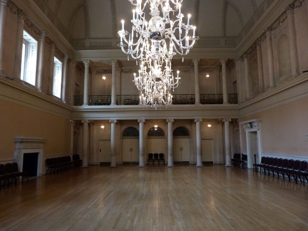 bath assembly rooms interior of georgian ball room with decorative chandelier one of the many jane austen sights in bath