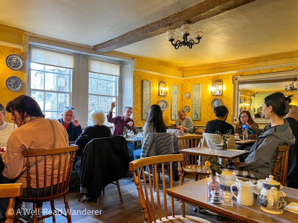 interior of sally lunn's in bath an old historic restaurant with yellow walls