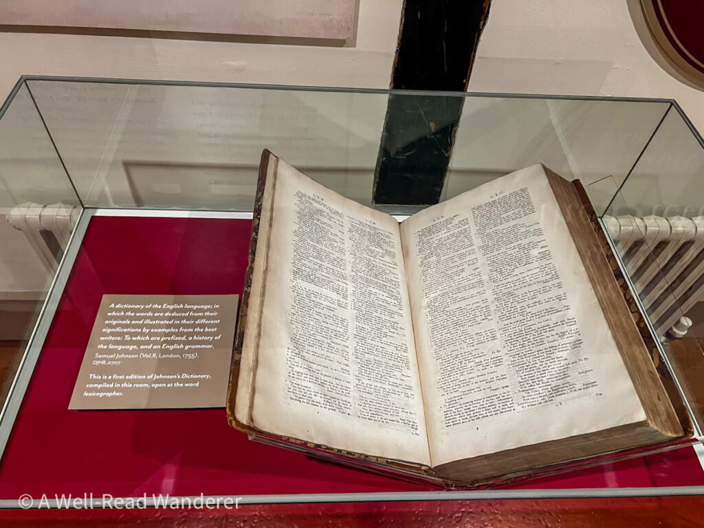 first edition of samuel johnsons dictionary of the english language on display inside dr johnsons house museum london