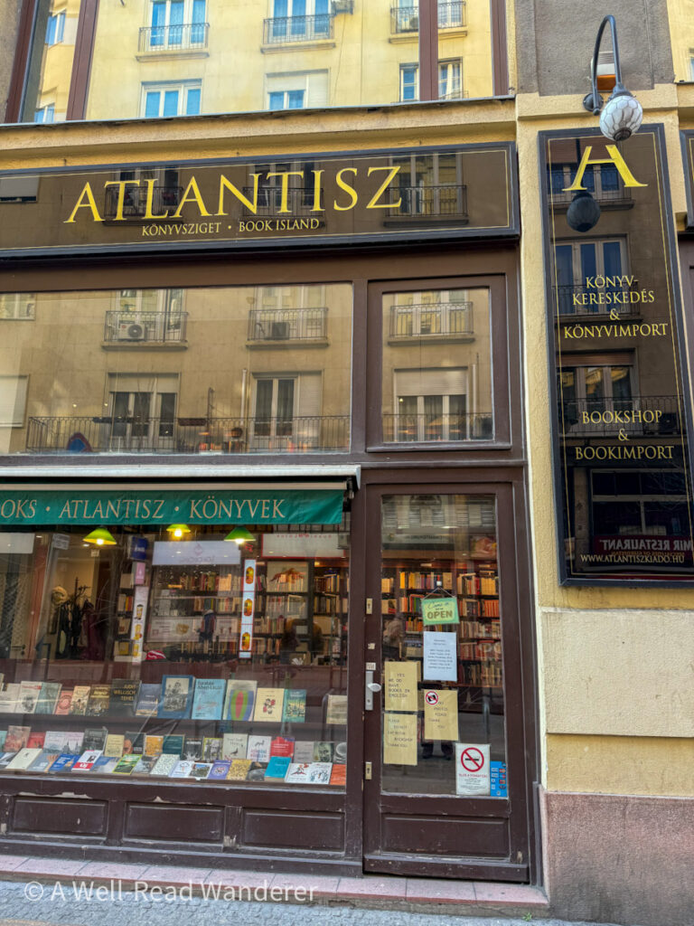entrance to atlantisz books one of the many budapest bookstores